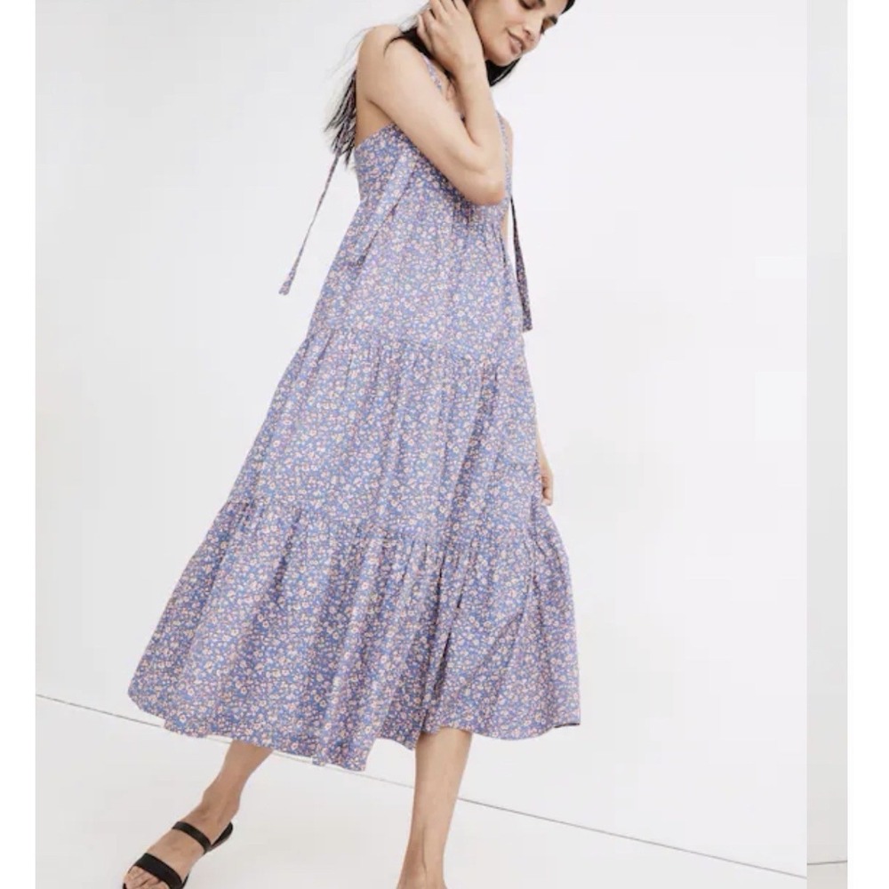 MADEWELL Tie-Strap Tiered Midi Dress S Summer Vines Prairie Festival Fairy Boho